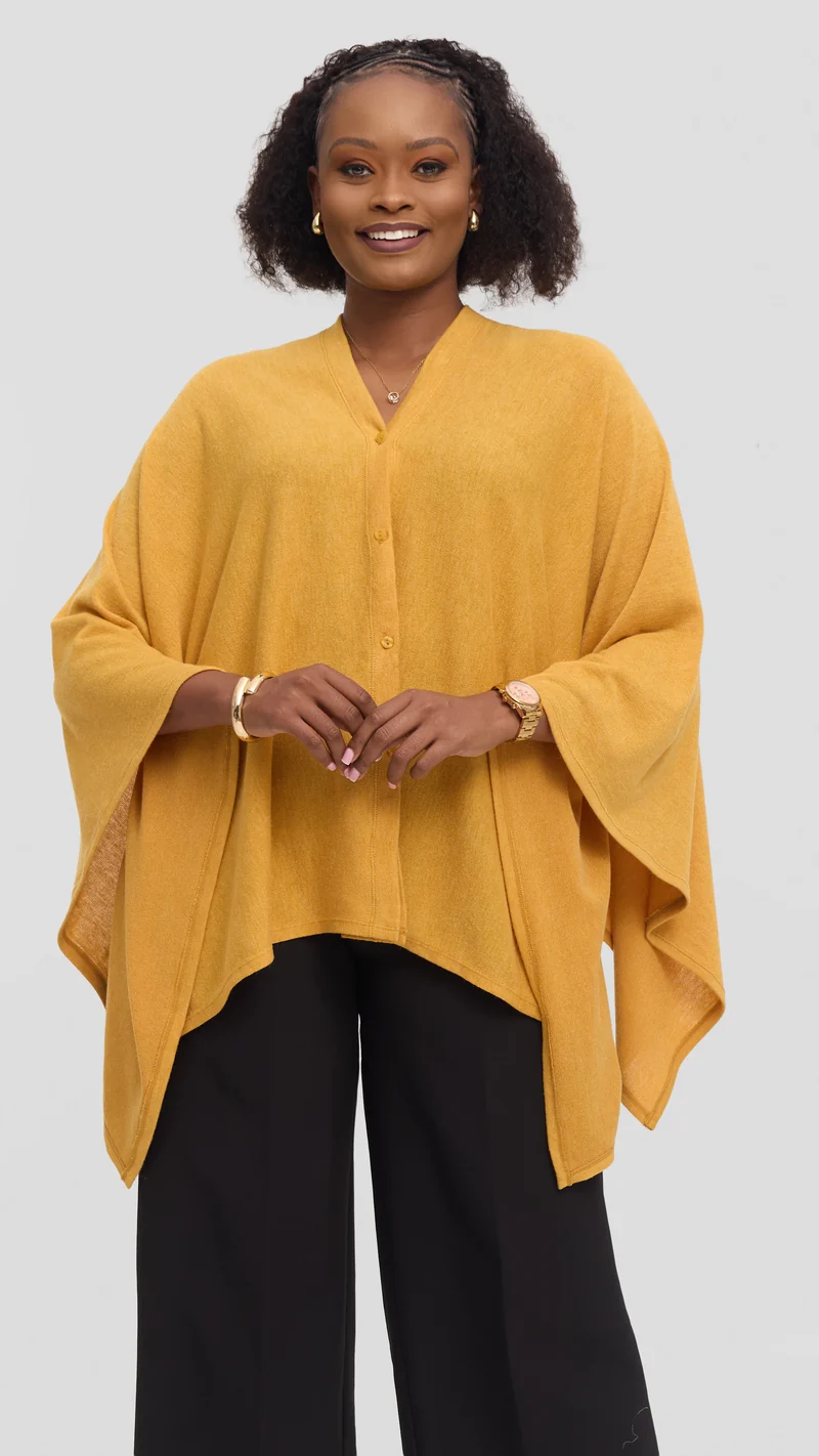 Vivo Multiway Poncho in Sweater - Mustard