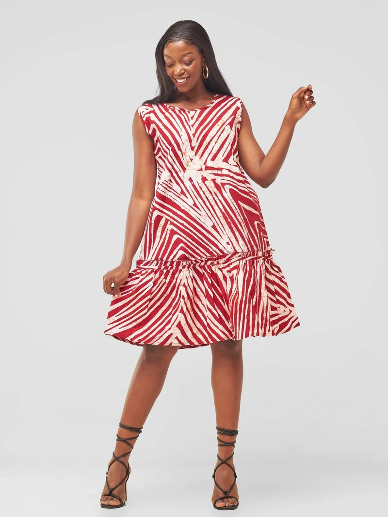 The Fashion Frenzy Raha Printed Shift Dress - Maroon