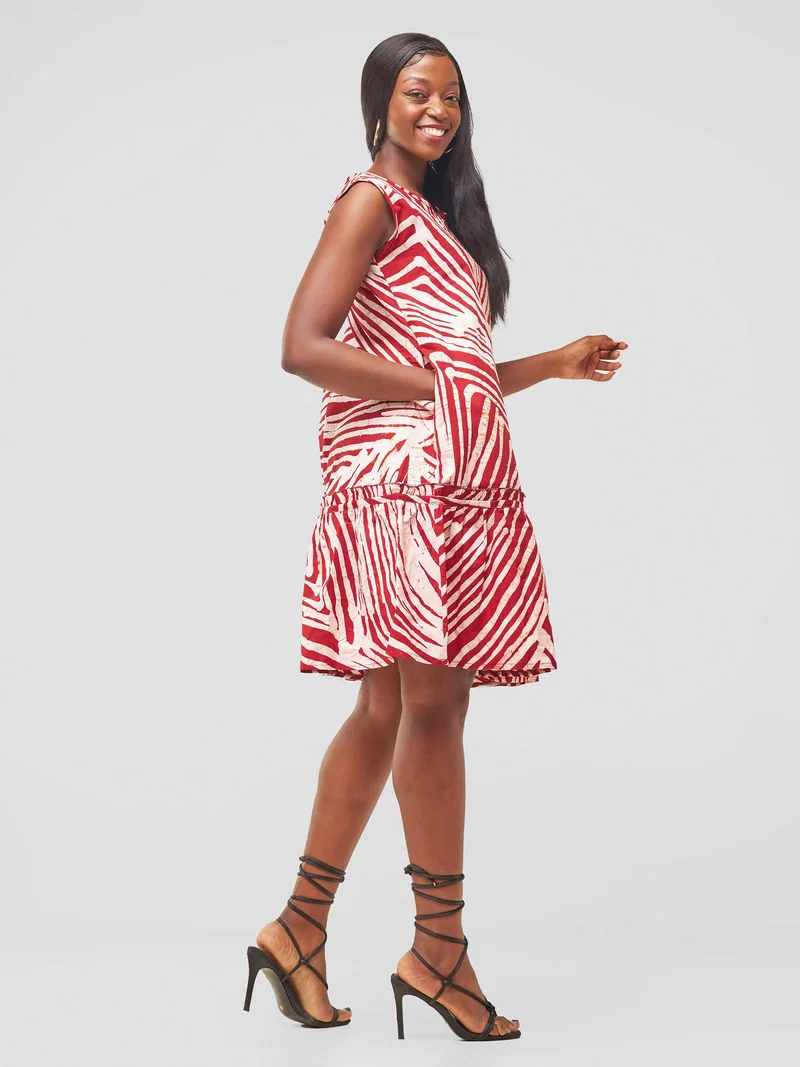 The Fashion Frenzy Raha Printed Shift Dress - Maroon