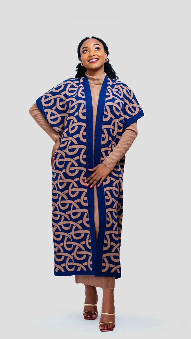The Fashion Frenzy Printed Kimono - Khaki / Navy Blue