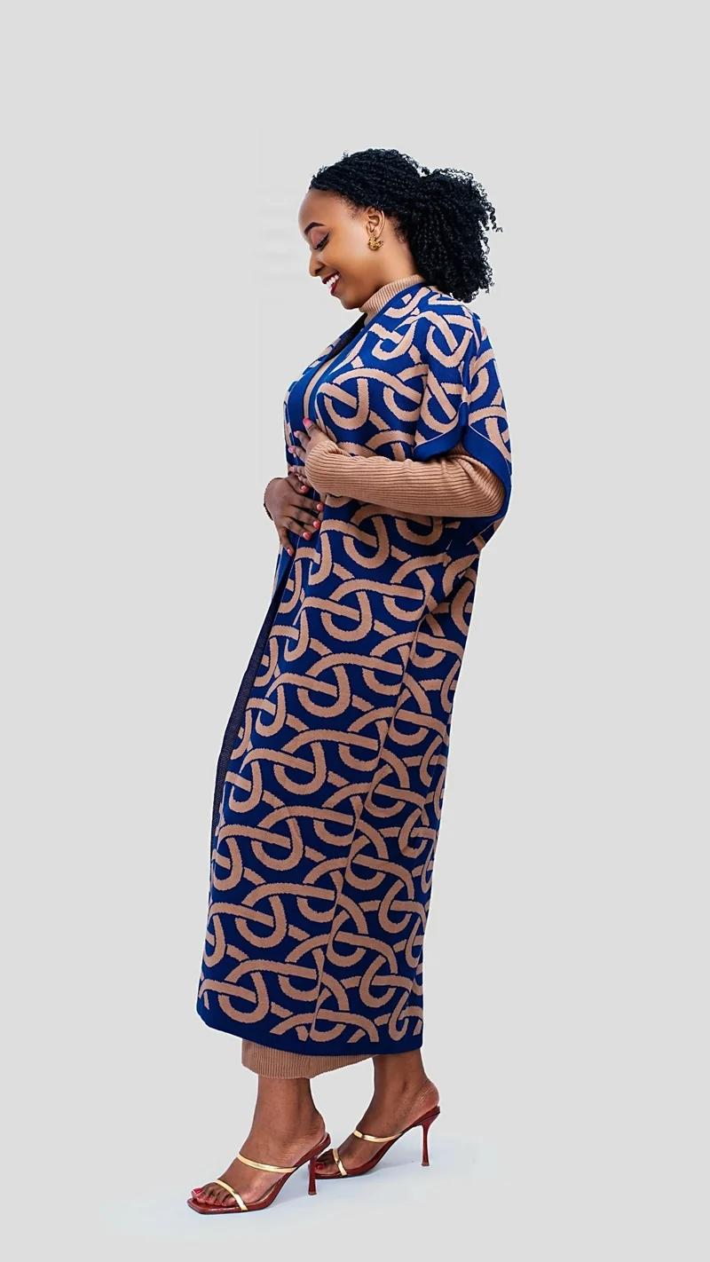 The Fashion Frenzy Printed Kimono - Khaki / Navy Blue