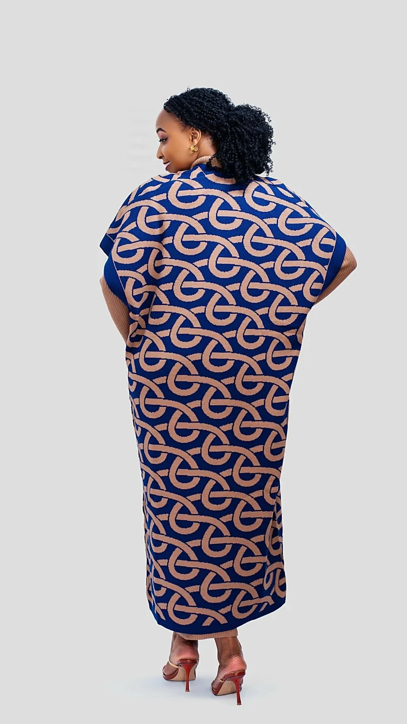 The Fashion Frenzy Printed Kimono - Khaki / Navy Blue