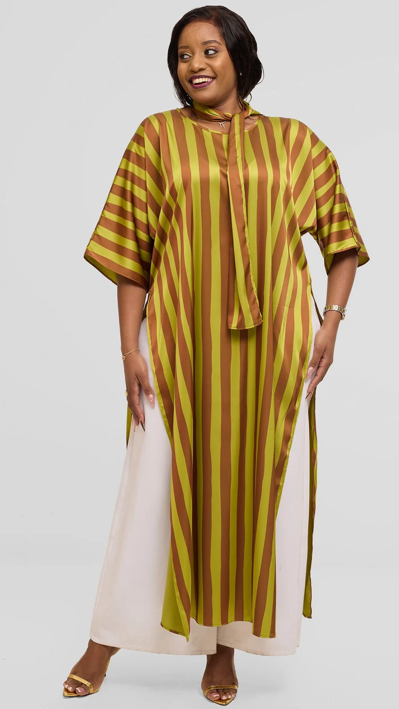 Vivo Lani Maxi Top in Satin - Olive / Rust Mani Print