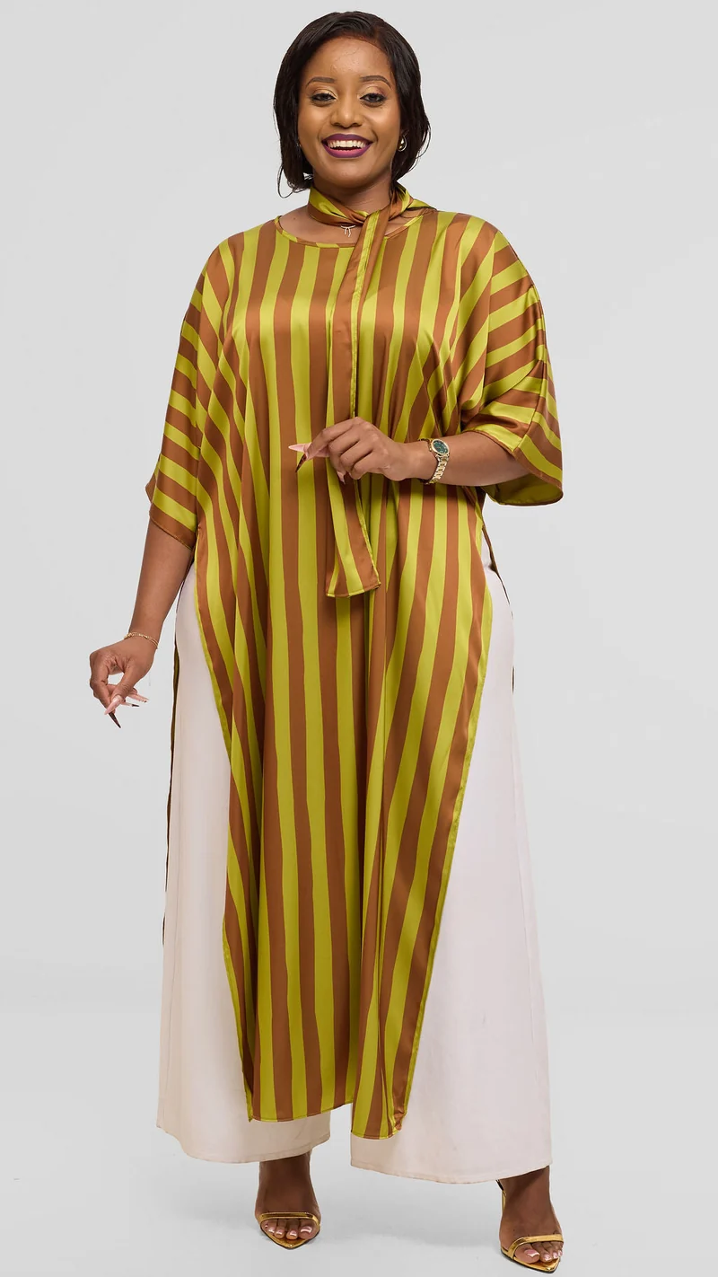 Vivo Lani Maxi Top in Satin - Olive / Rust Mani Print