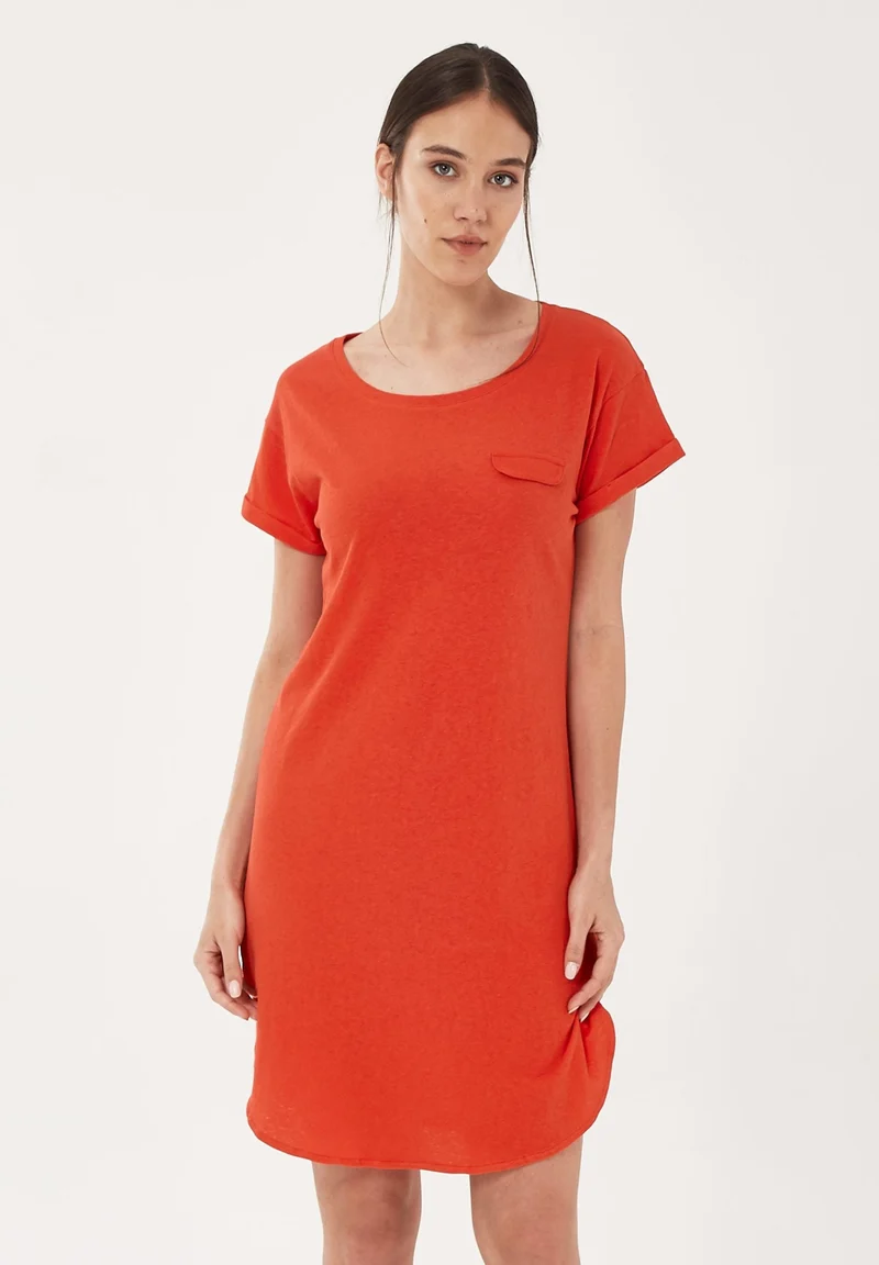 Jerseykleid aus Bio-Baumwolle mit Leinen