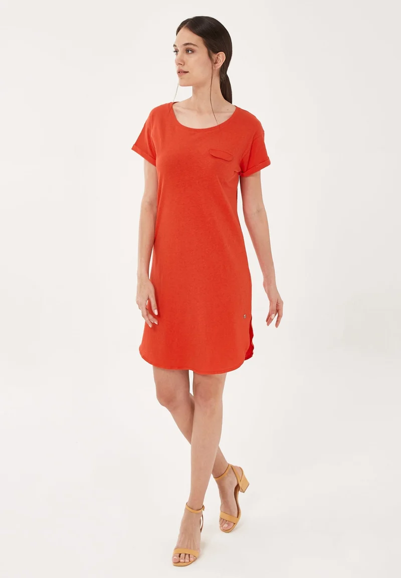 Jerseykleid aus Bio-Baumwolle mit Leinen