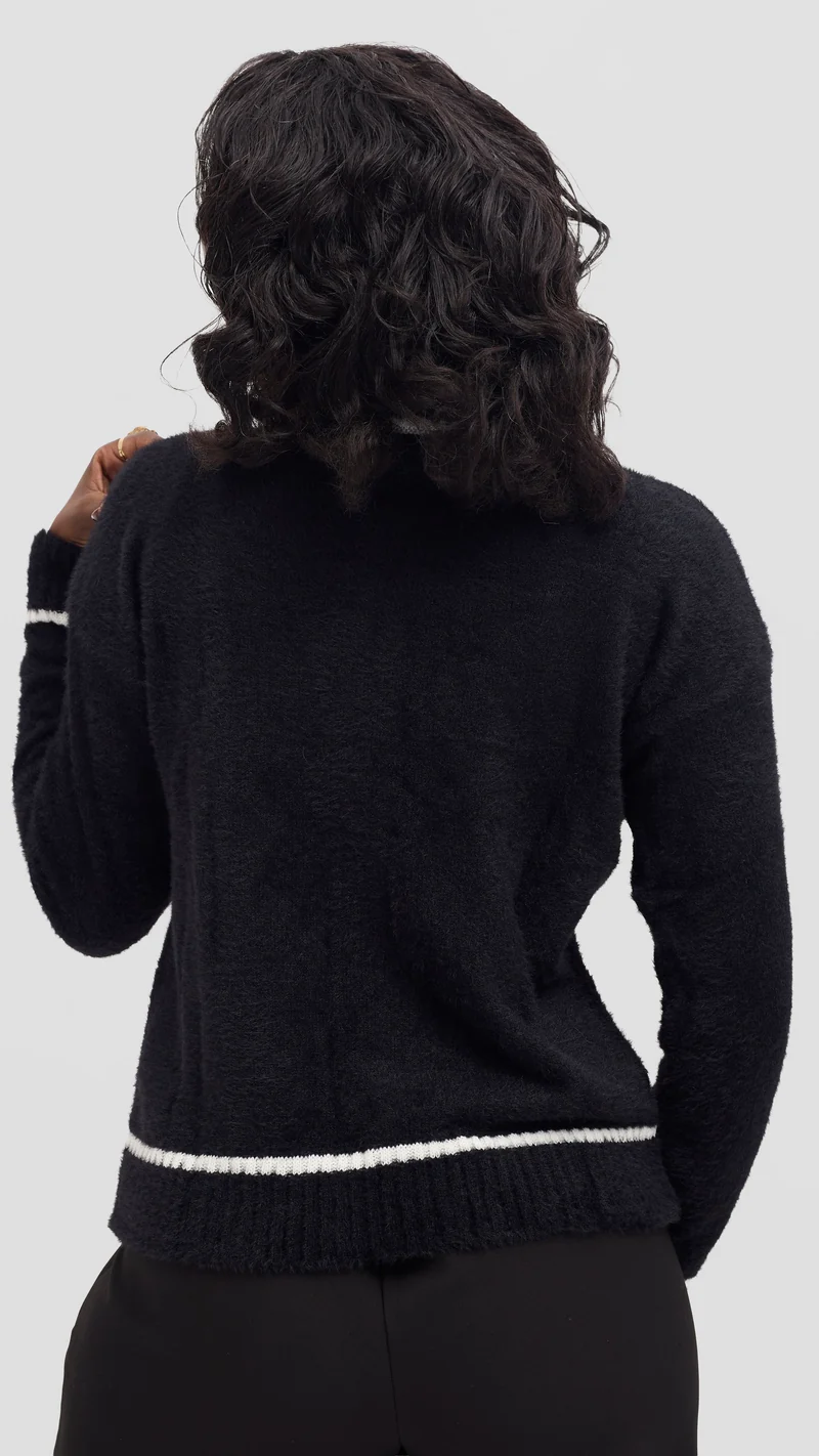 The Fashion Frenzy Black Contrast Trim Knit Cardigan - Black