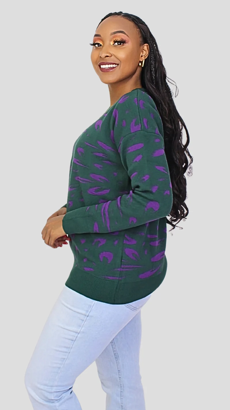 The Fashion Frenzy Printed Pullover Sweater - Green