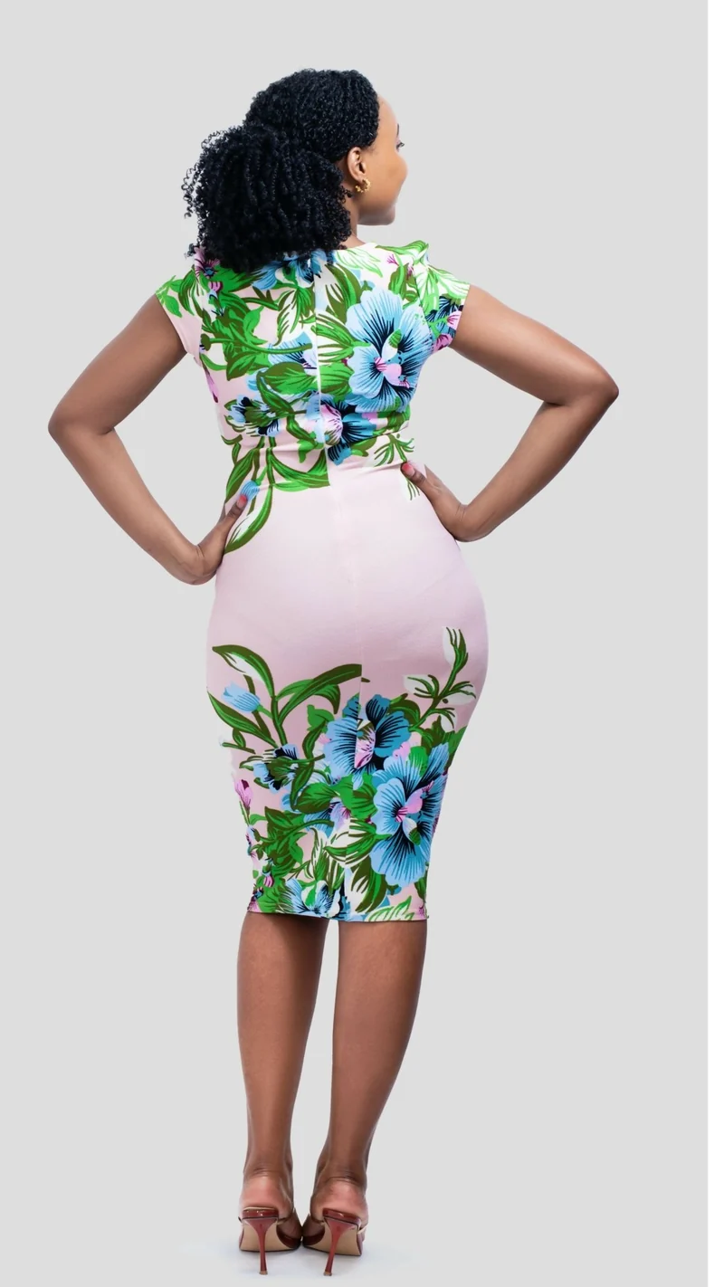 The Fashion Frenzy Blush Floral Bodycon Dress - Cream