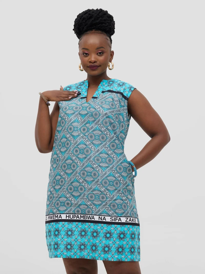 Leso Shift Dress - Blue flower