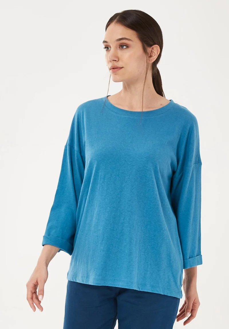T-Shirt aus Bio-Baumwolle und Linen mit 3/4 Ärmeln