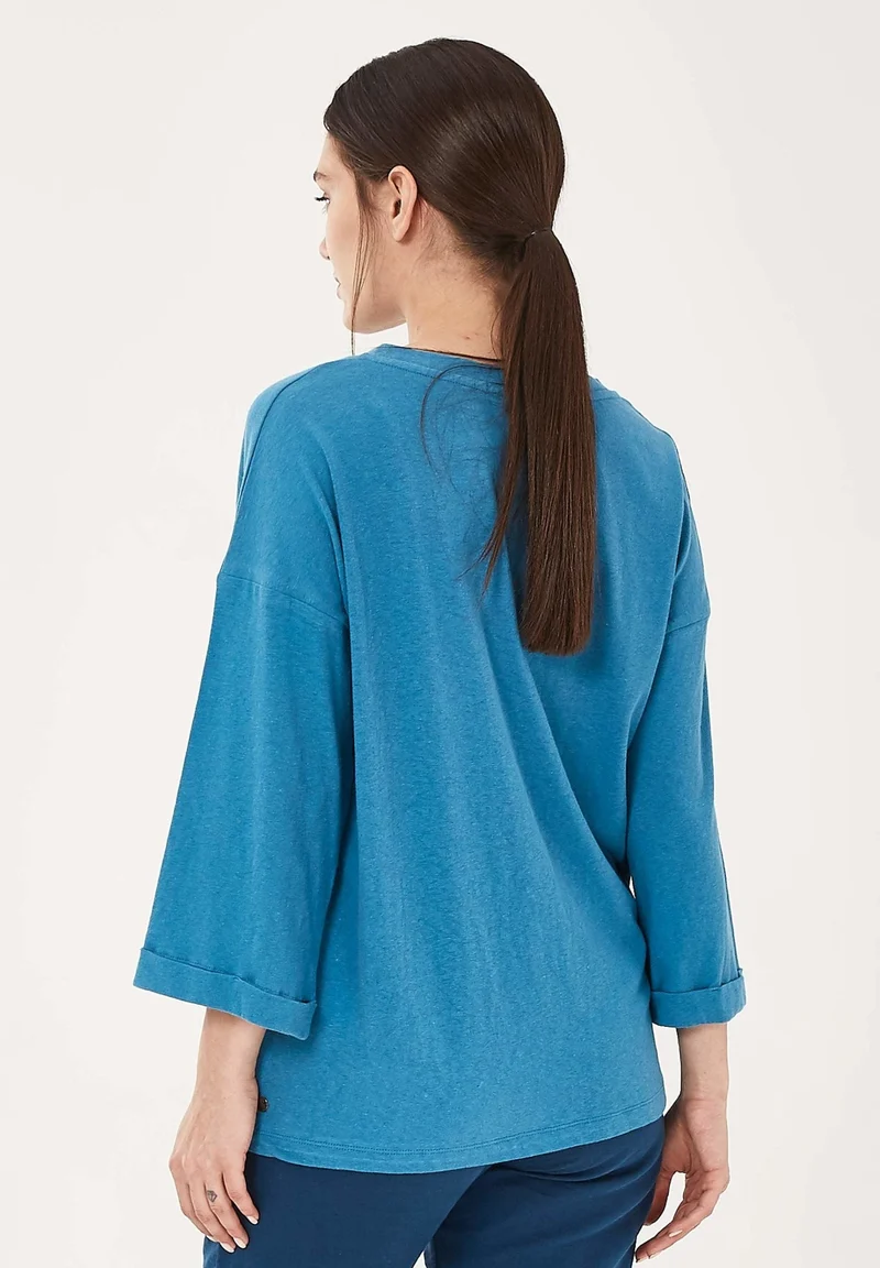 T-Shirt aus Bio-Baumwolle und Linen mit 3/4 Ärmeln