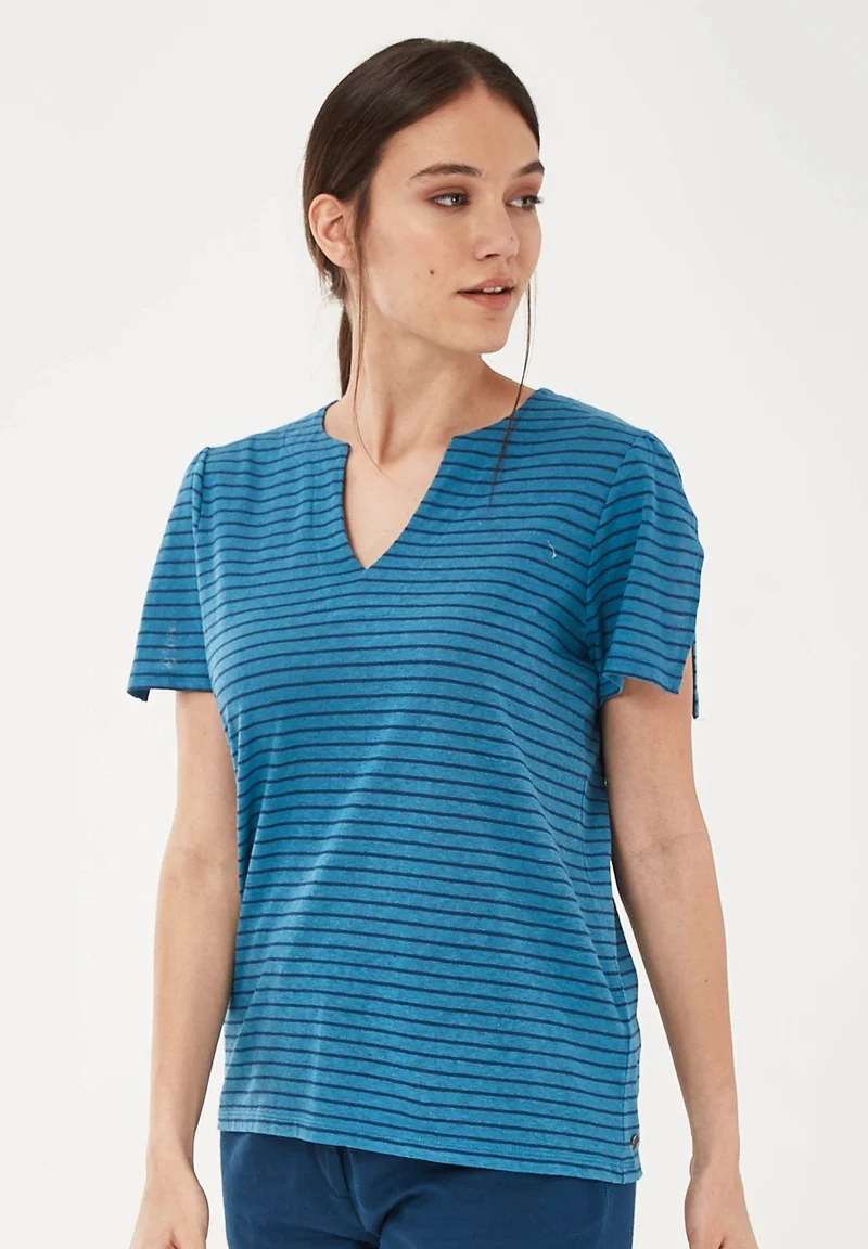 T-Shirt aus Bio-Baumwolle und Leinen mit Armschlitze