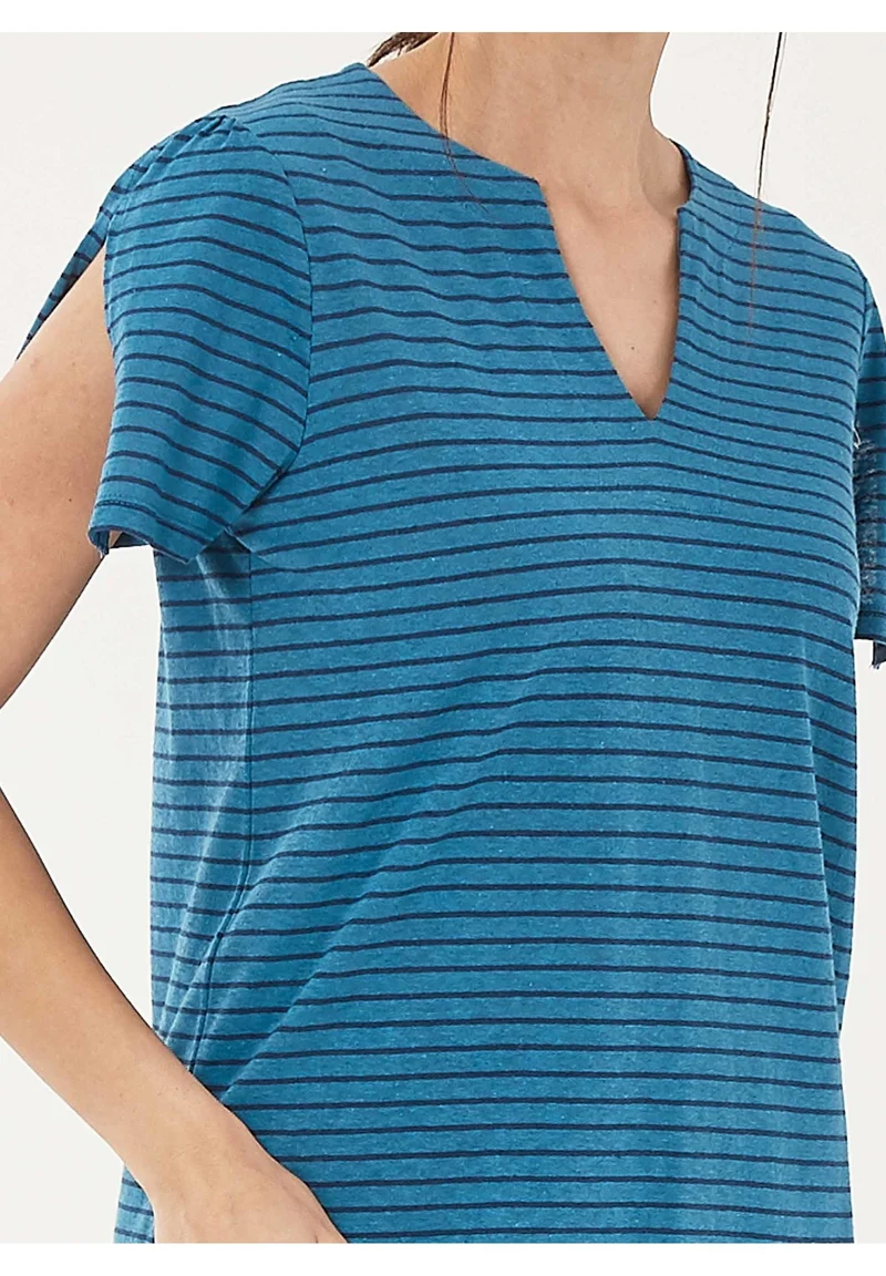 T-Shirt aus Bio-Baumwolle und Leinen mit Armschlitze
