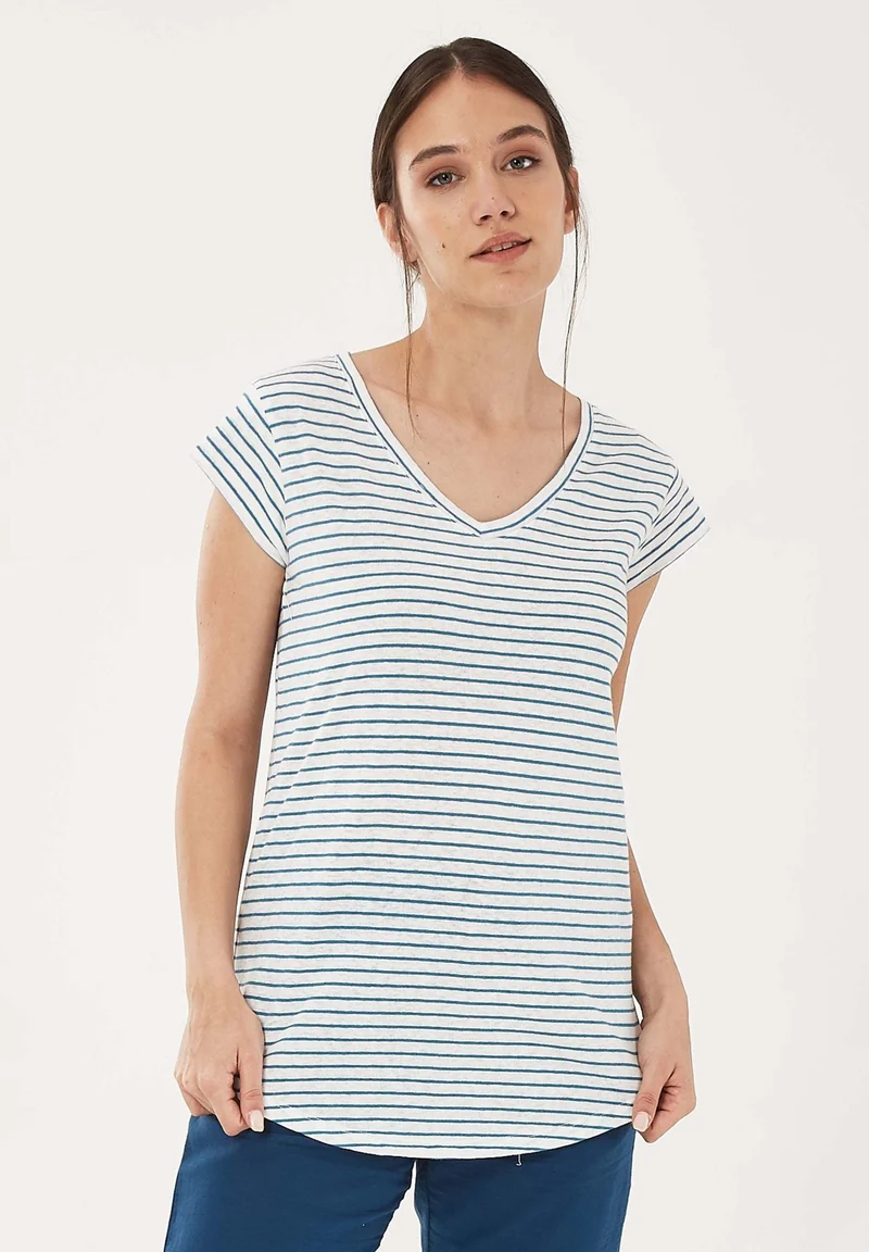 T-Shirt aus Bio-Baumwolle und Leinen mit Ringelmuster
