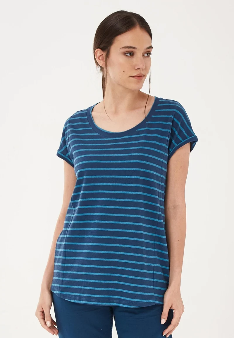 T-Shirt aus Bio-Baumwolle und Leinen mit Ringelmuster