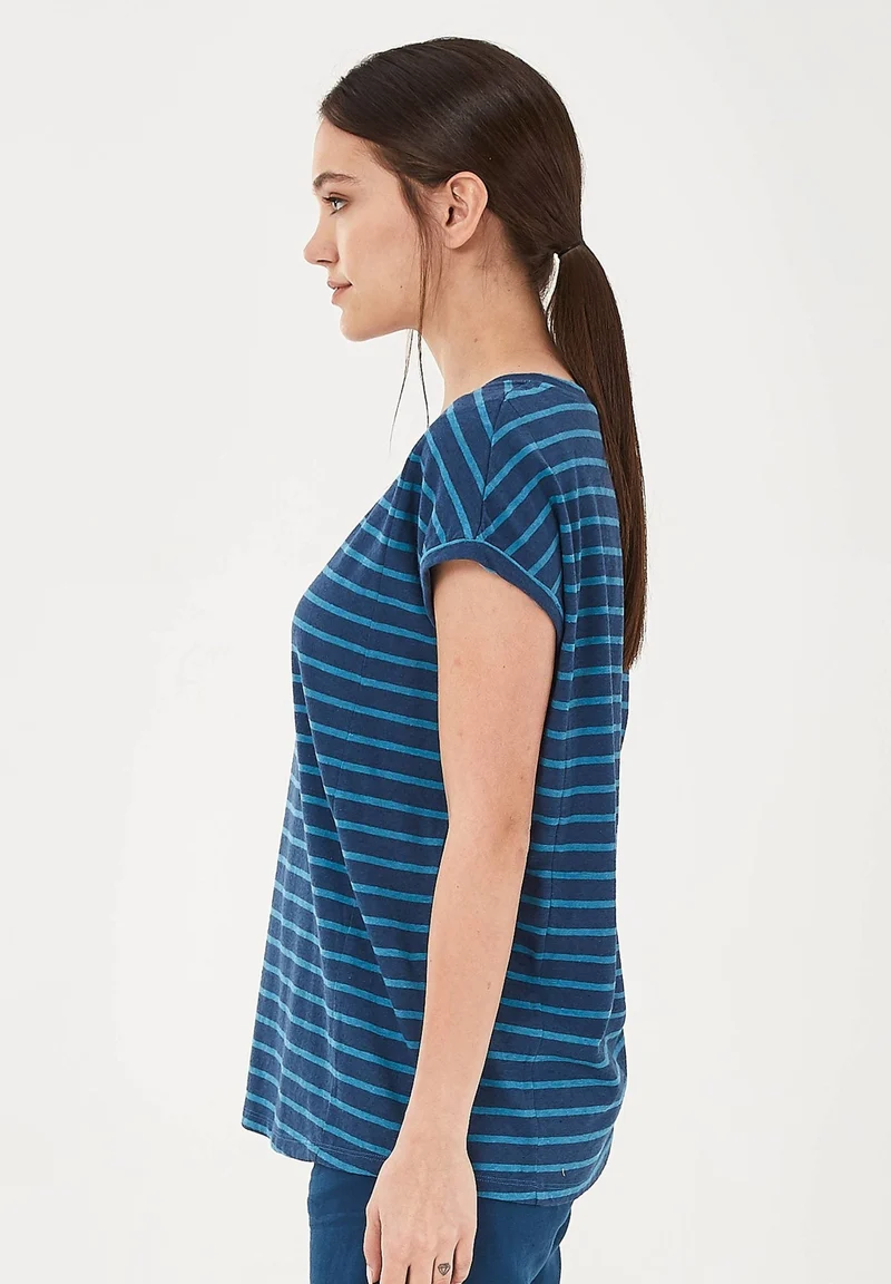 T-Shirt aus Bio-Baumwolle und Leinen mit Ringelmuster