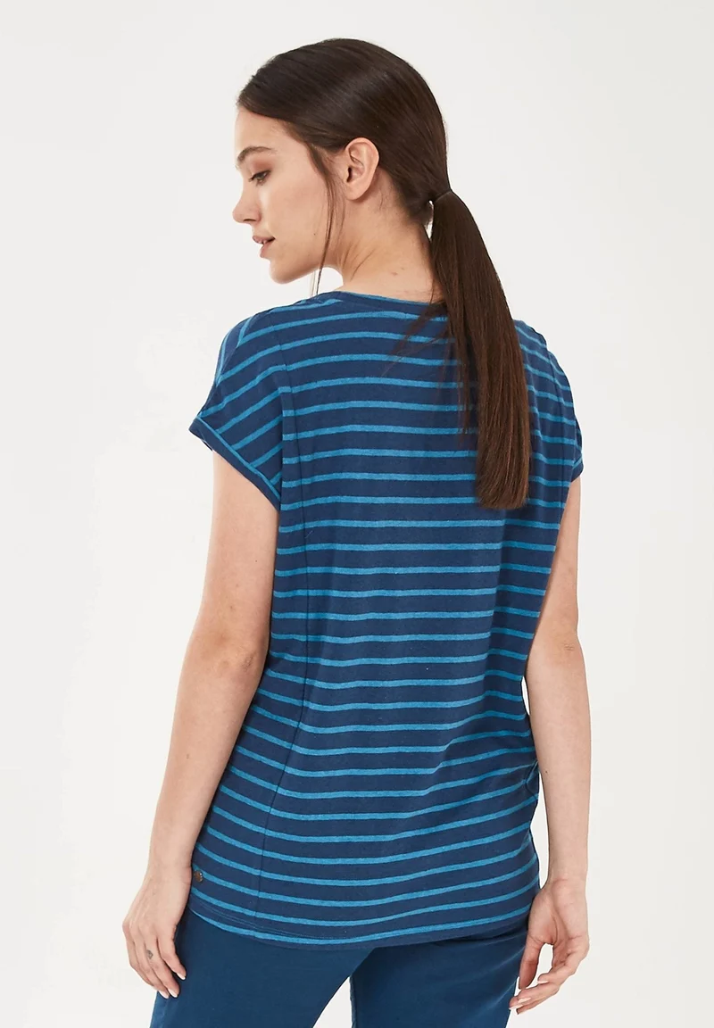 T-Shirt aus Bio-Baumwolle und Leinen mit Ringelmuster