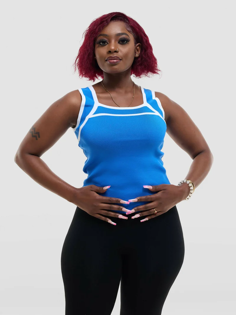 The Fashion Frenzy Bold Contrast Acrylic Tank Top - Blue