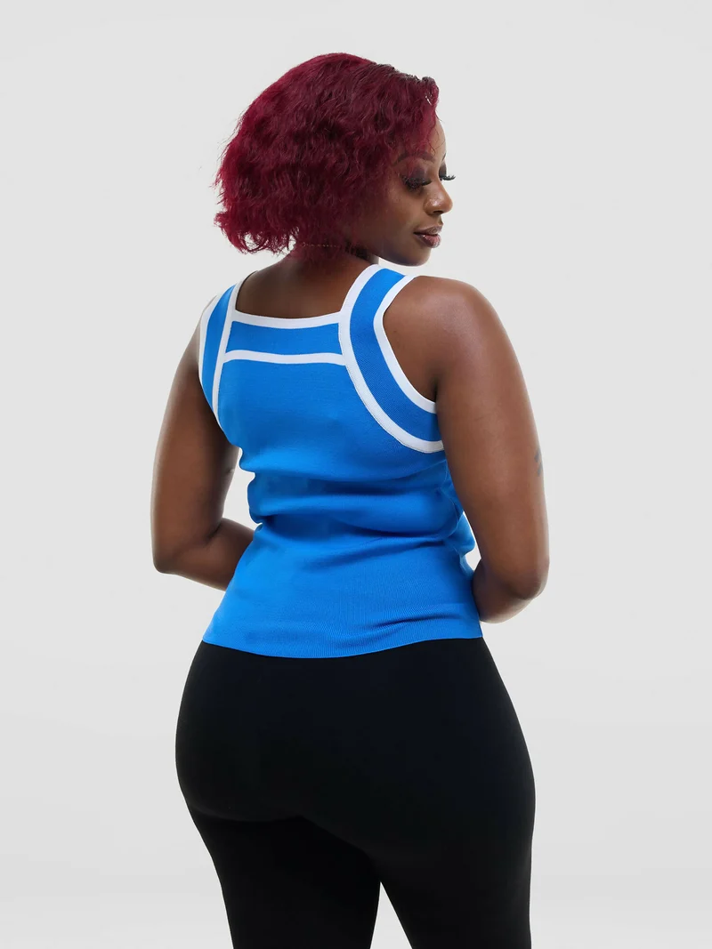 The Fashion Frenzy Bold Contrast Acrylic Tank Top - Blue