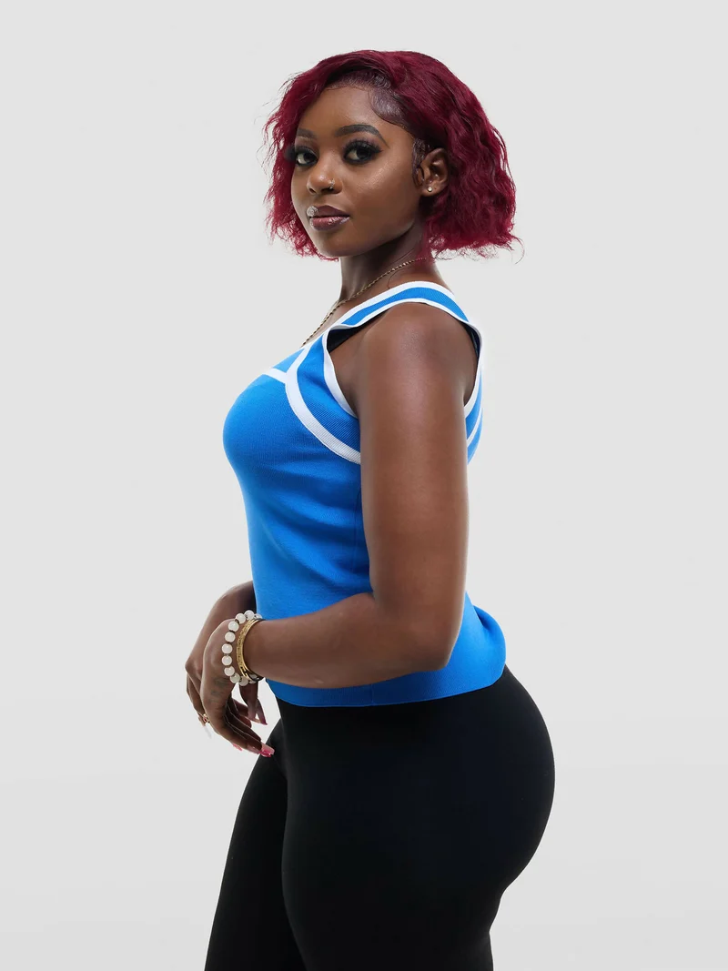 The Fashion Frenzy Bold Contrast Acrylic Tank Top - Blue