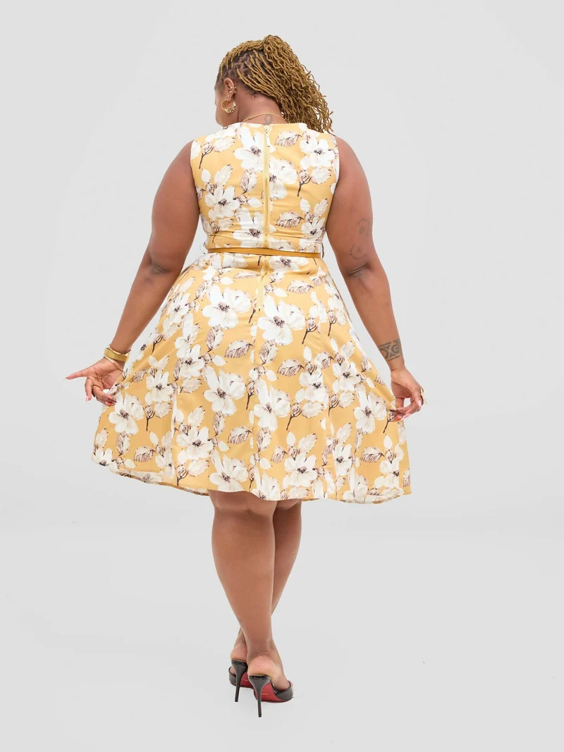 The Fashion Frenzy Floral Skater Dress - Yellow
