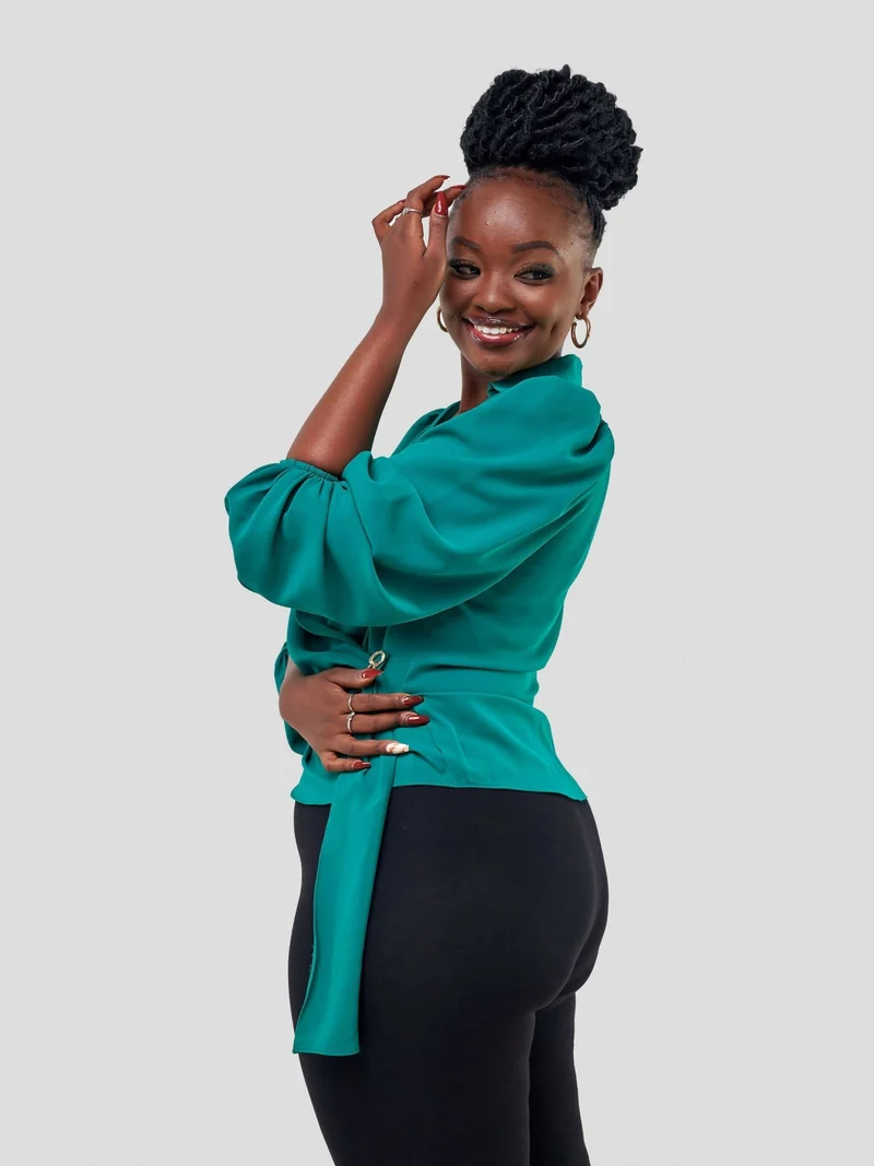 The Fashion Frenzy Wrap Blouse - Green