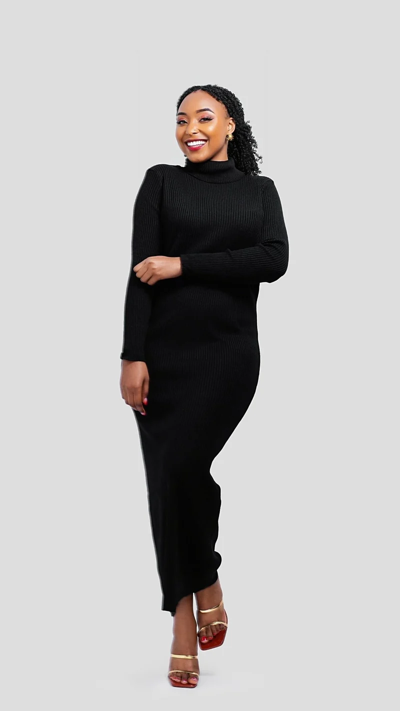 The Fashion Frenzy Pollneck Bodycon - Black