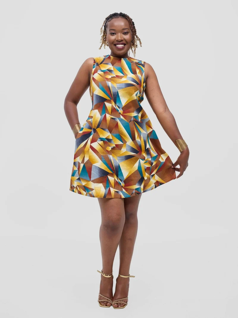 Lokali Dala Shift Dress - Teal / Brown