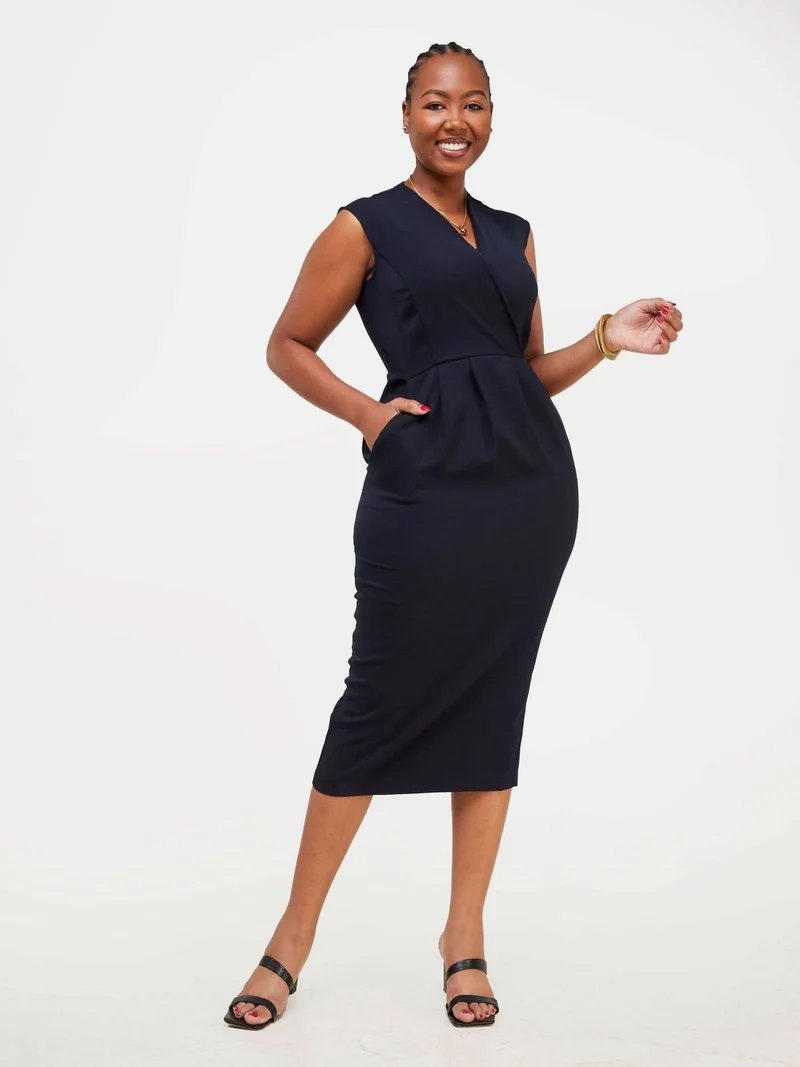 The Fashion Frenzy V-Neck Pencil Dress - Black