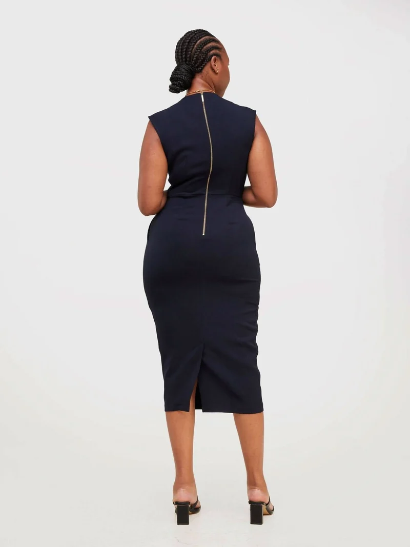 The Fashion Frenzy V-Neck Pencil Dress - Black