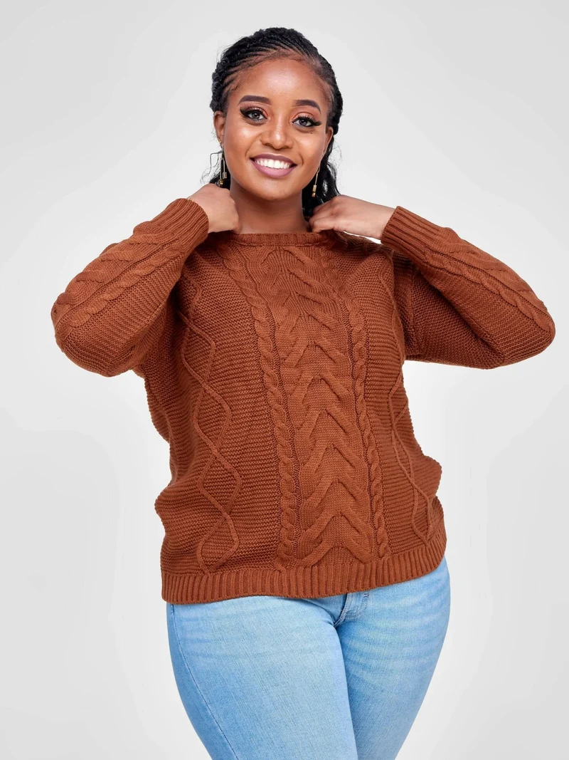 The Fashion Frenzy Round Neck Pullover - Brown