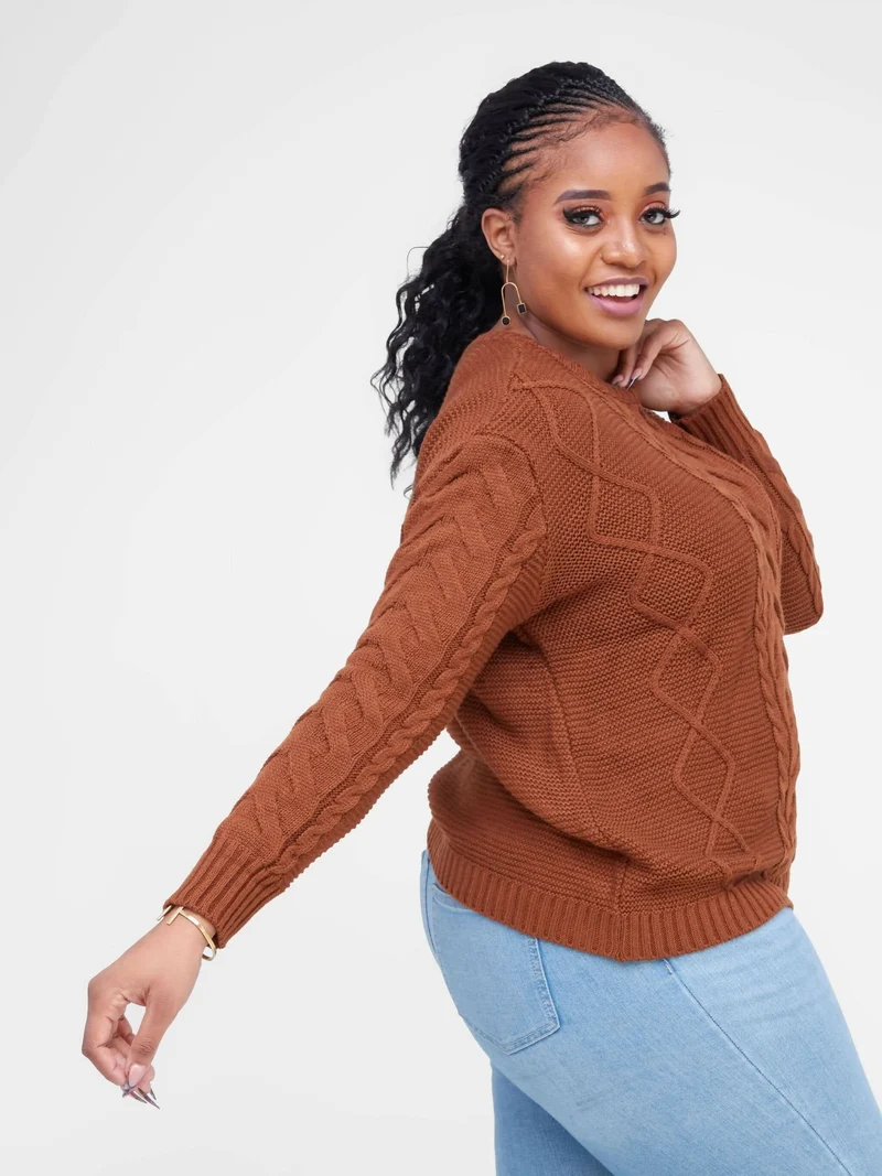The Fashion Frenzy Round Neck Pullover - Brown