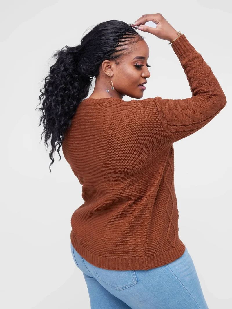 The Fashion Frenzy Round Neck Pullover - Brown