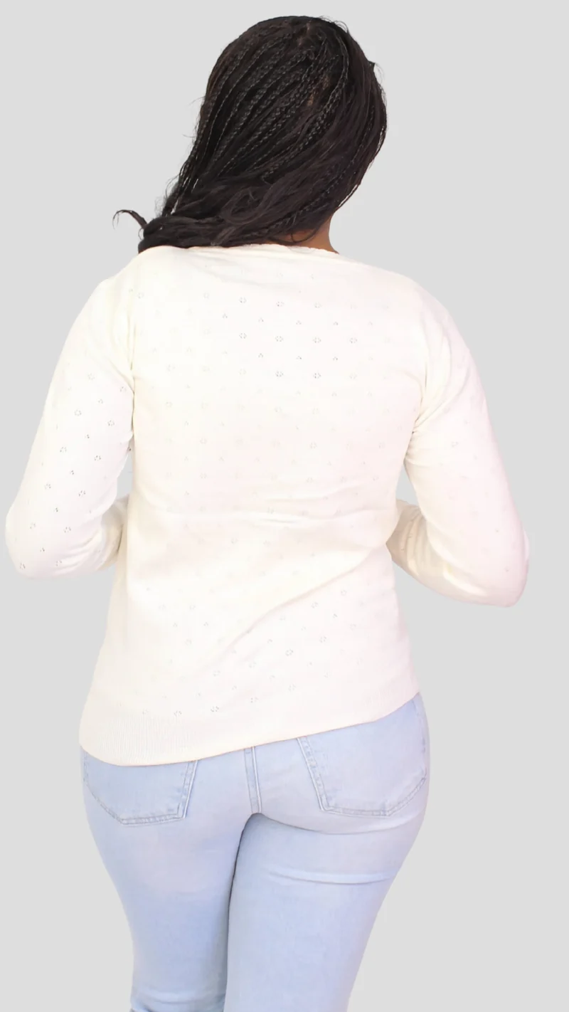 The Fashion Frenzy Pointelle Button Through Knit Cardigan – White