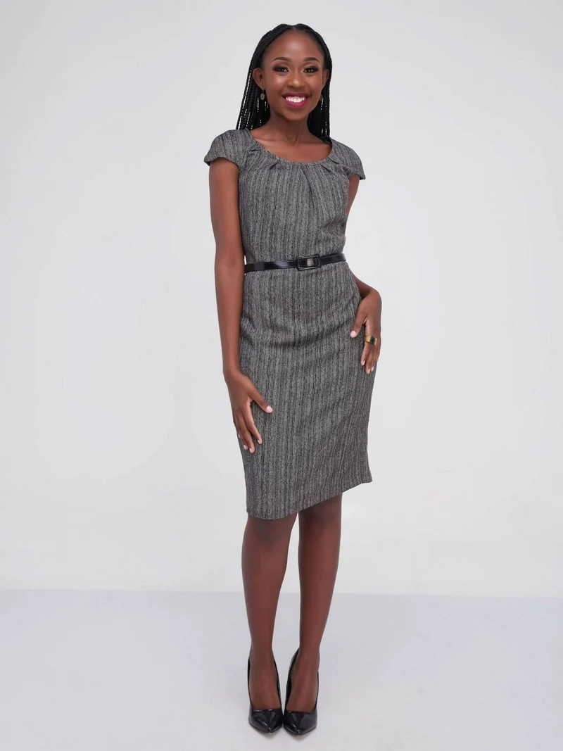 The Fashion Frenzy Stripped Pencil Dress - Grey