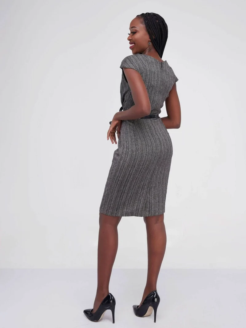 The Fashion Frenzy Stripped Pencil Dress - Grey