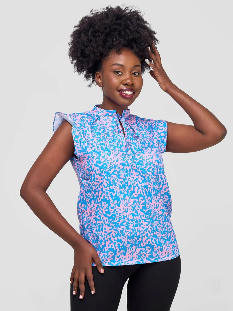 The Fashion Frenzy Printed Tie Top - Blue