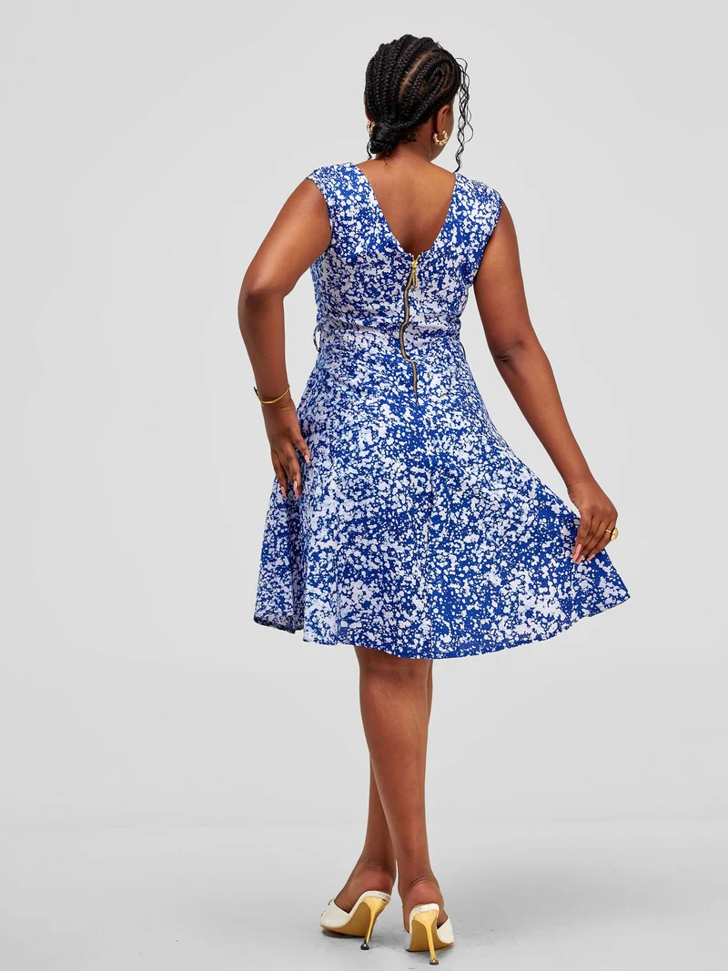 The Fashion Frenzy Raha Skater Dress - Blue