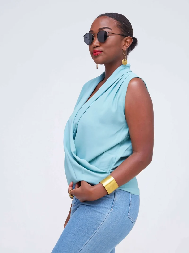 The Fashion Frenzy V-Neck Blouse - Blue