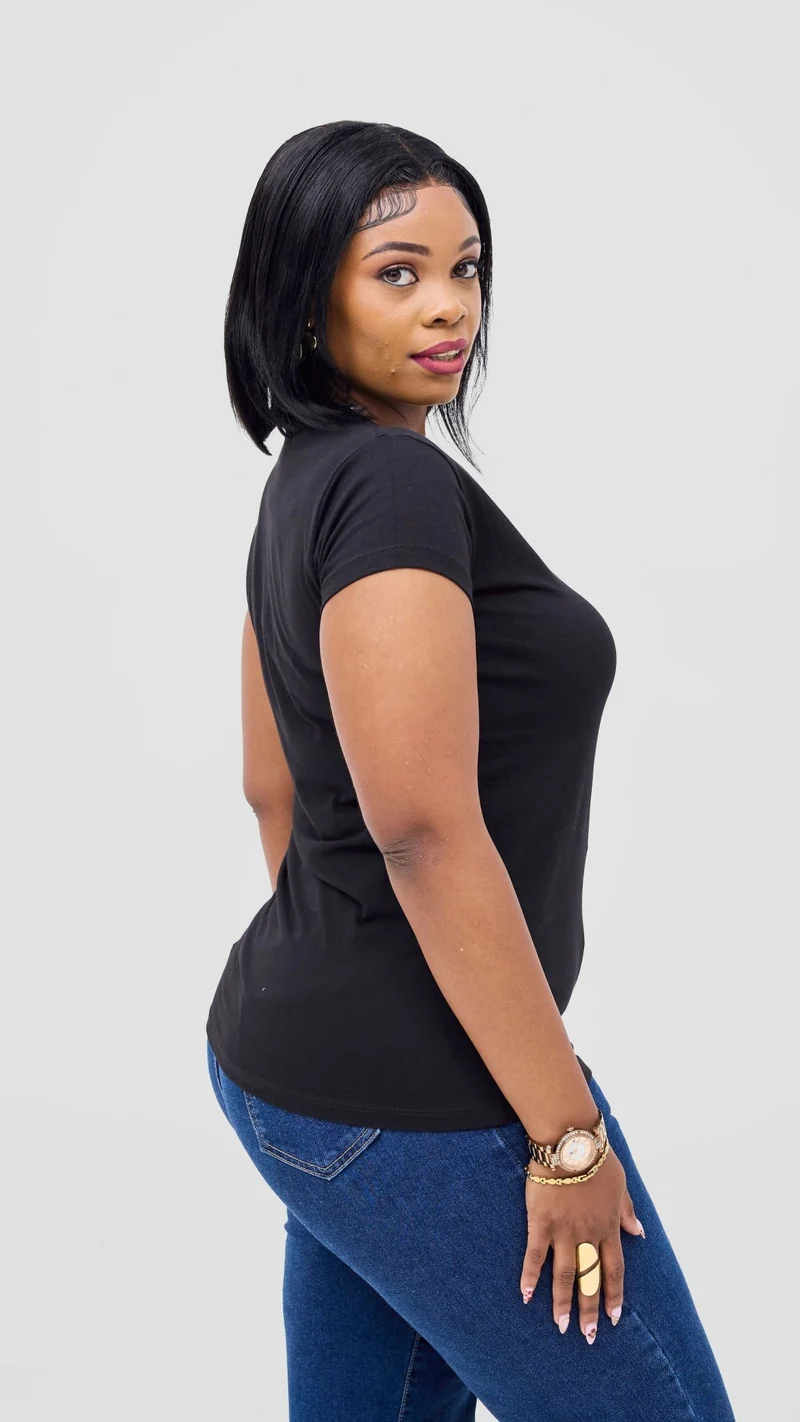The Fashion Frenzy V-neck Short Sleeved Top - Black