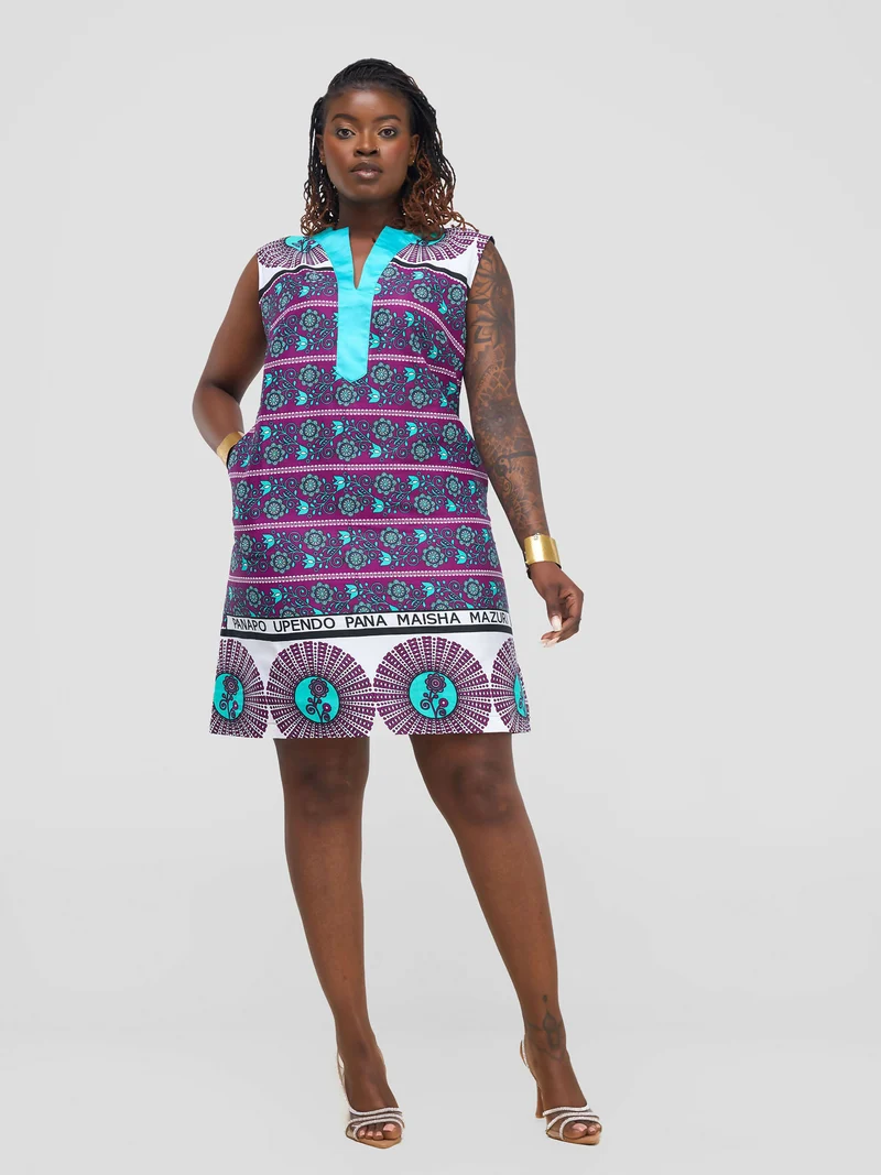 Leso Shift Dress - Purple Turquoise