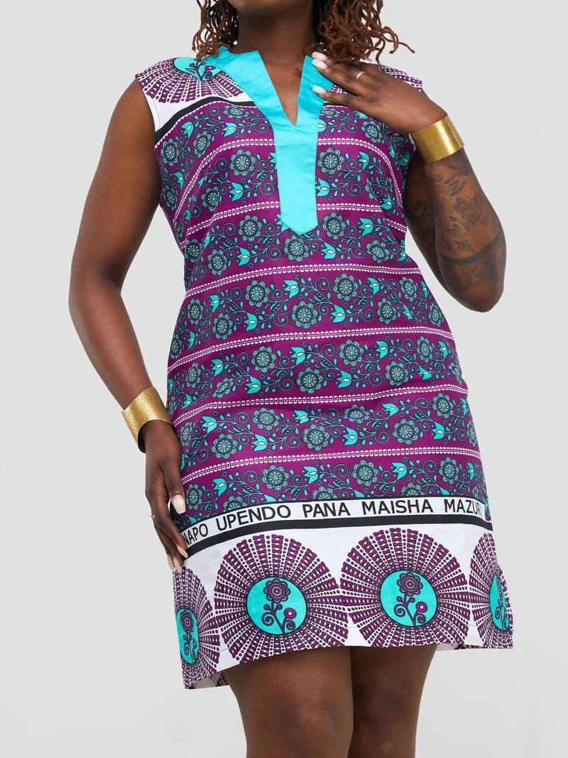 Leso Shift Dress - Purple Turquoise