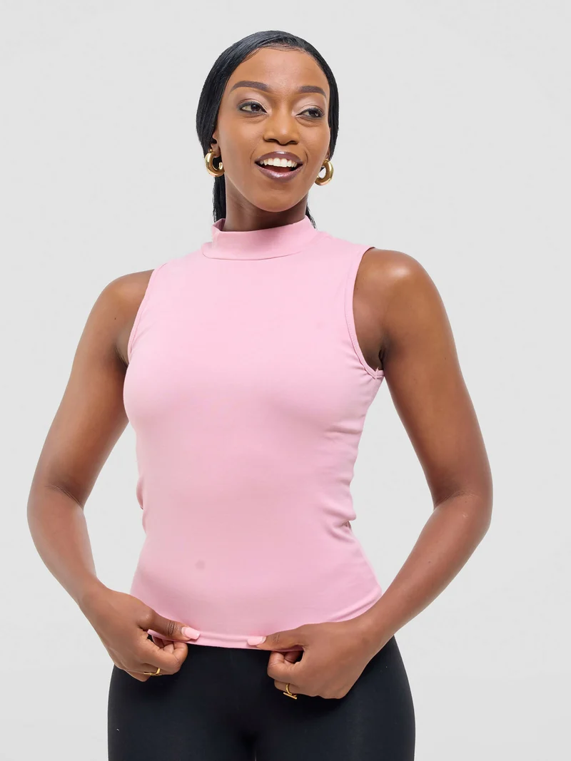 Anel's Knitwear Sleeveless Turtle Neck Top - Pink