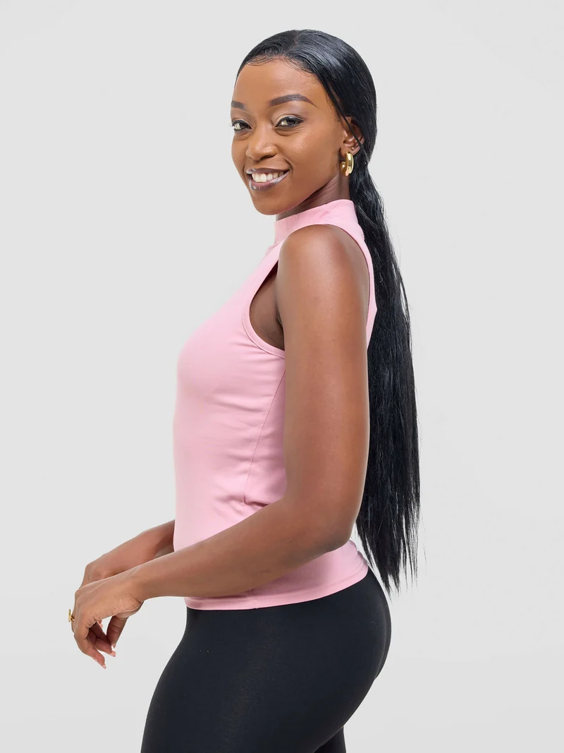 Anel's Knitwear Sleeveless Turtle Neck Top - Pink