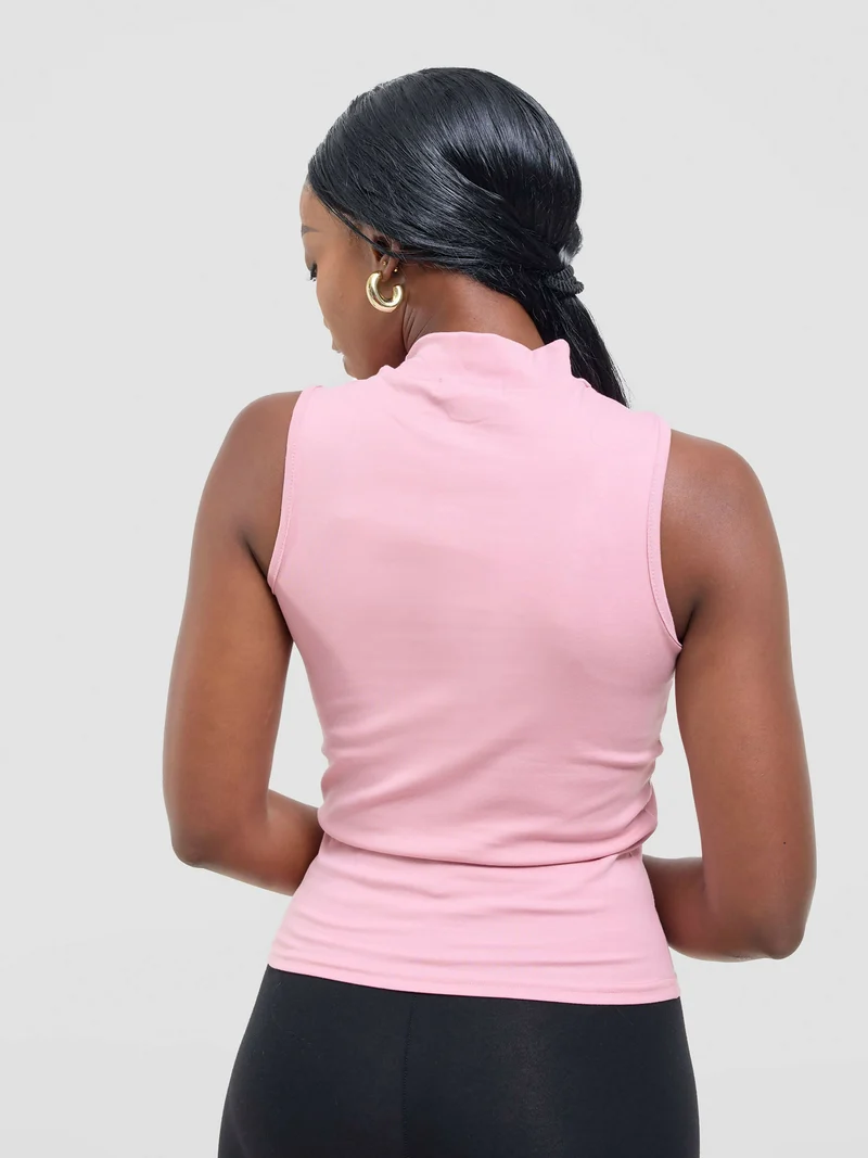 Anel's Knitwear Sleeveless Turtle Neck Top - Pink