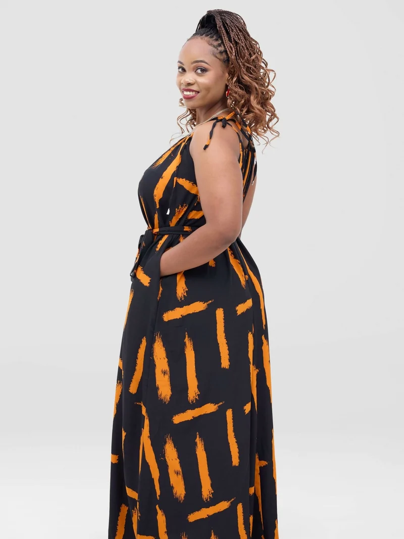 Anel's Knitwear Dress - Black / Mustard Print