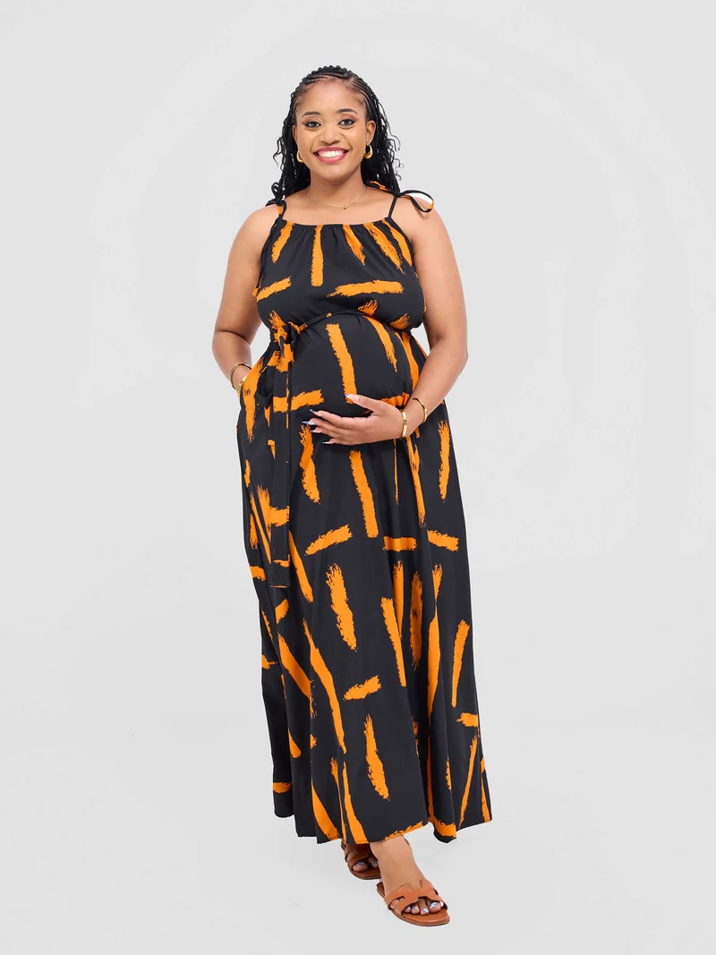Anel's Knitwear Dress - Black / Mustard Print