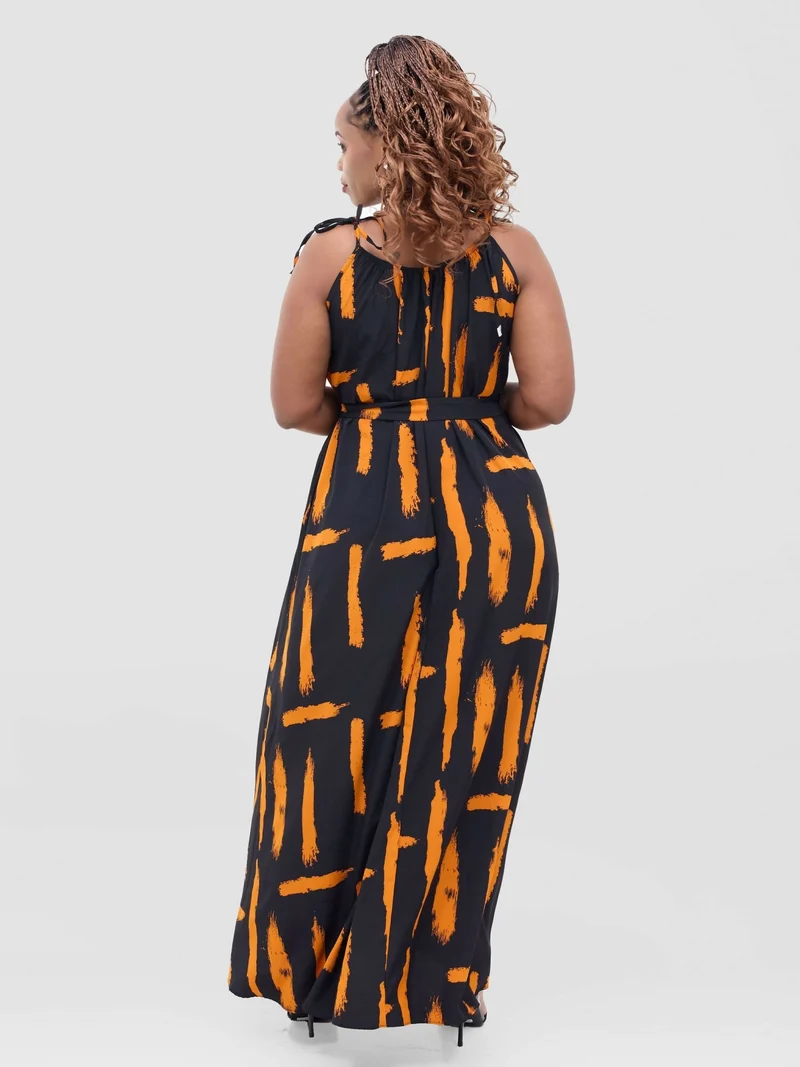 Anel's Knitwear Dress - Black / Mustard Print