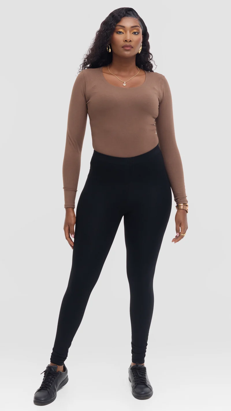 Vivo Basic Long Sleeve Bodysuit in Jersey - Dark Taupe
